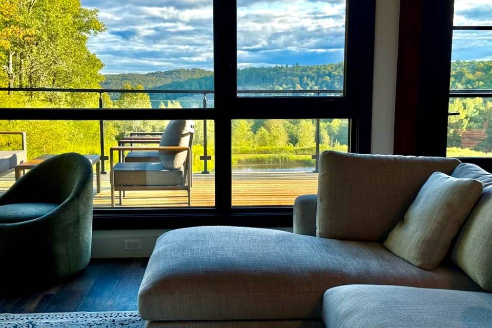 Living room pond view