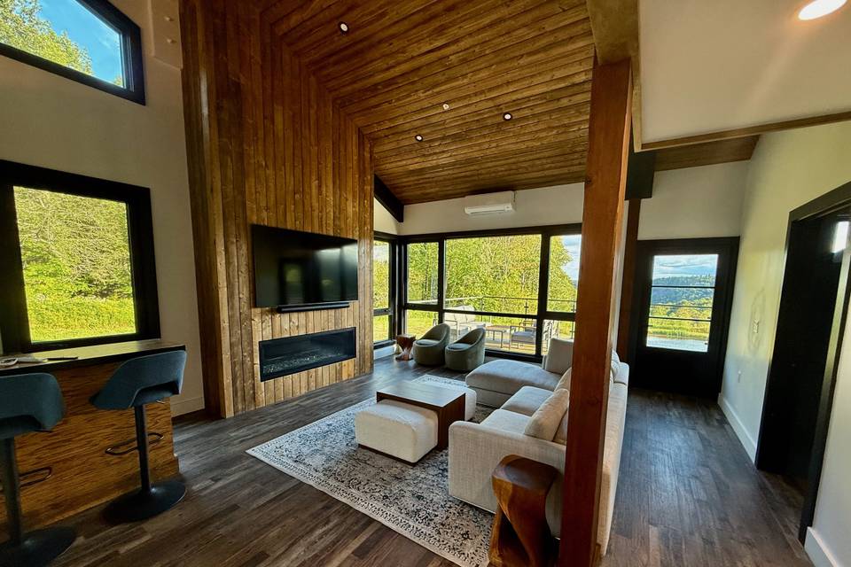 Barn living room fireplace