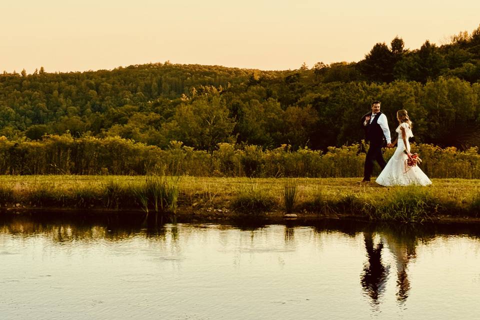 Waterfront wedding couple