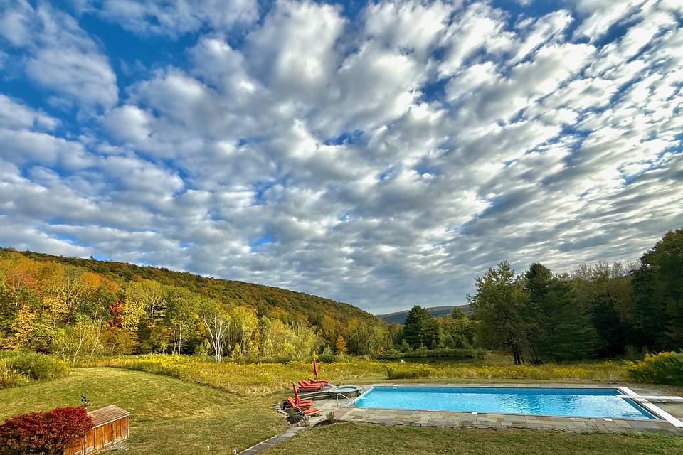 Pool spa mountain pond view