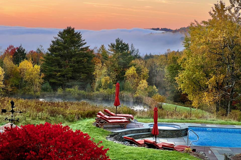 View of pool pond mountains
