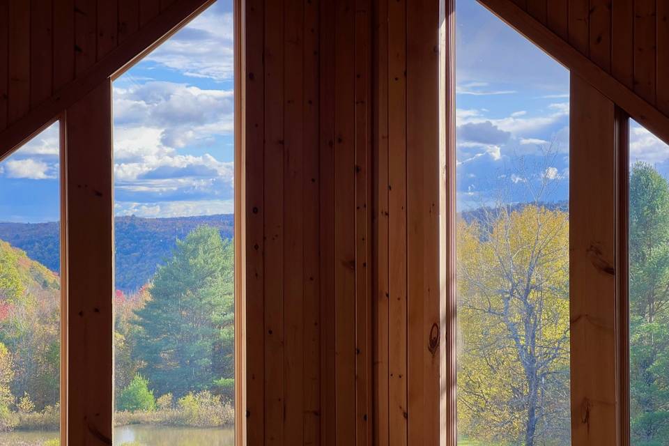 View from log home living room