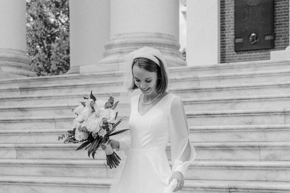 Bride walking down steps