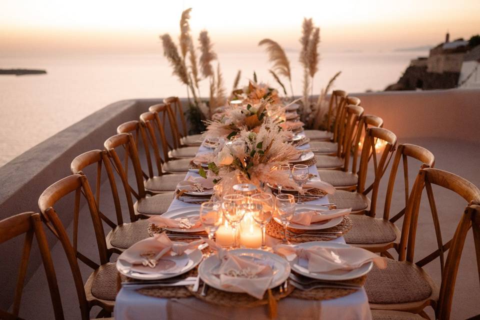 Table setting with sunset