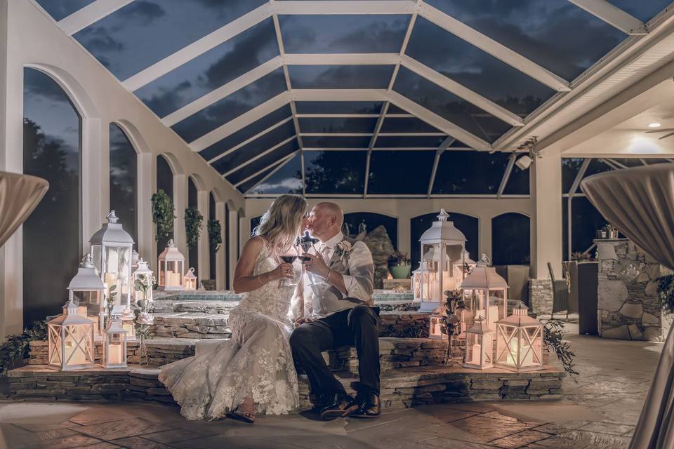 Bride and groom toasting