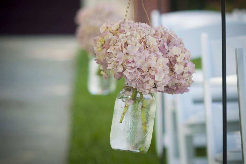 Sheppard Hooks with Pink Hydrangeas