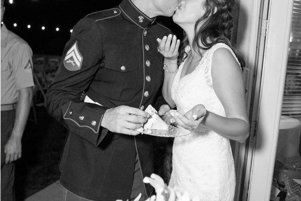 Newlyweds kissing