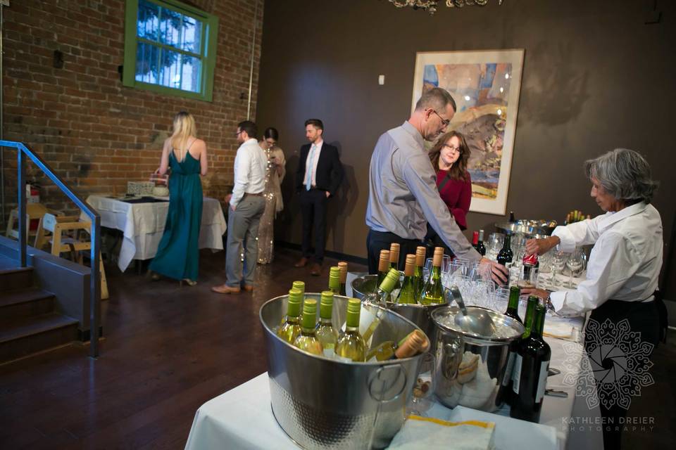 The wine room transformed to a bar for the wedding reception.