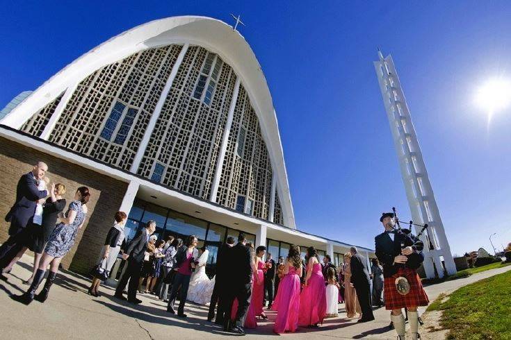 Piping for the guests as they exit the wedding ceremony.