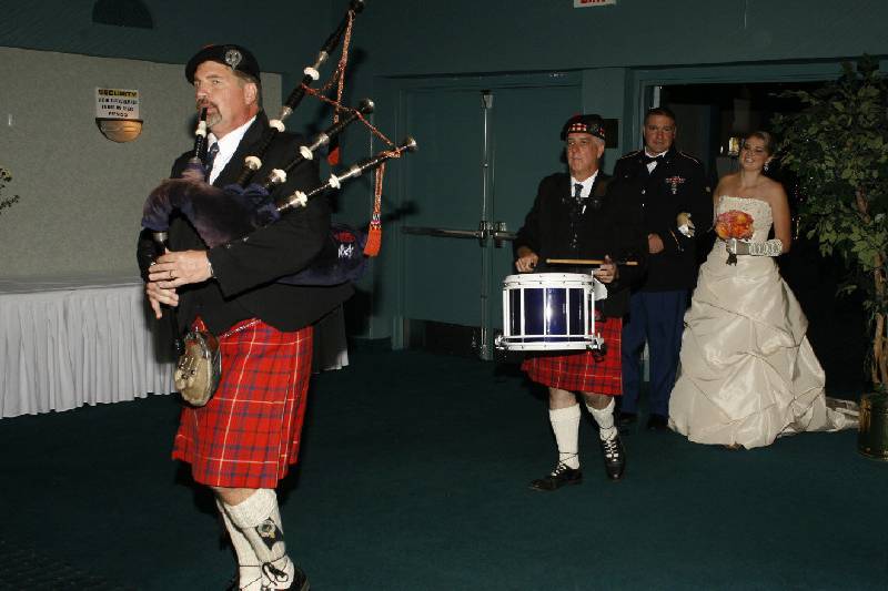 Entering the reception with drummer.