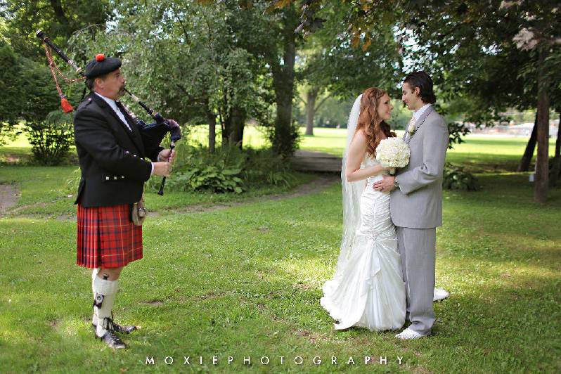 Outdoor wedding.After the ceremony embrace.