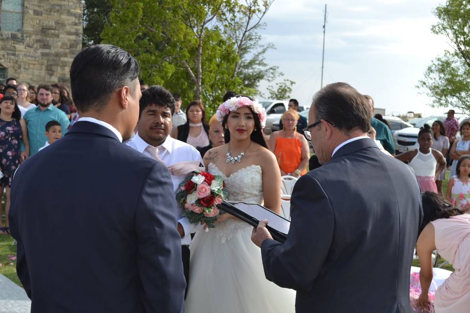 Officiant officiating the wedding