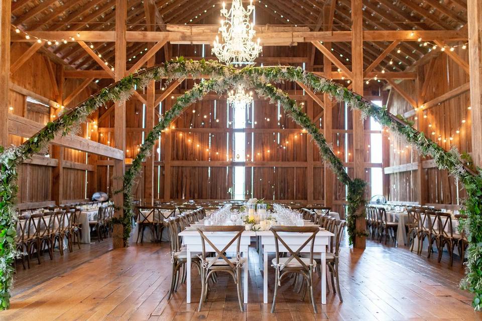 Inside Barn set for dinner