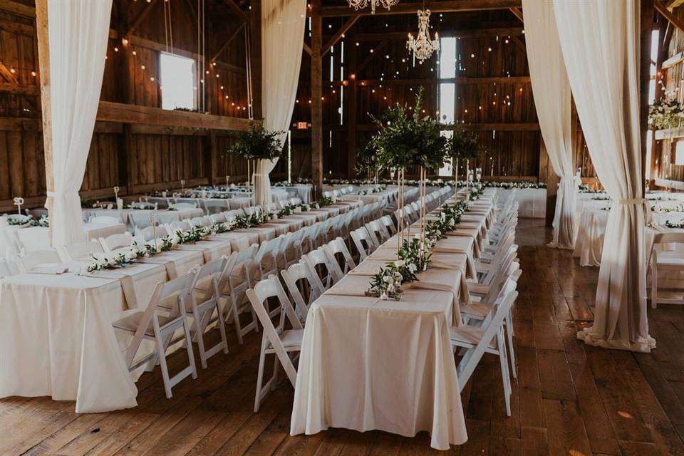Inside Barn set for dinner