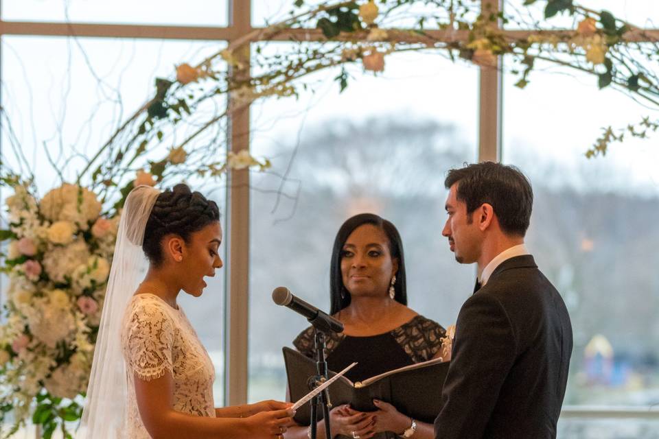 Couple & Officiant in Ceremony