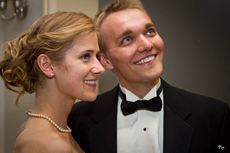 Bride and groom portrait during first look