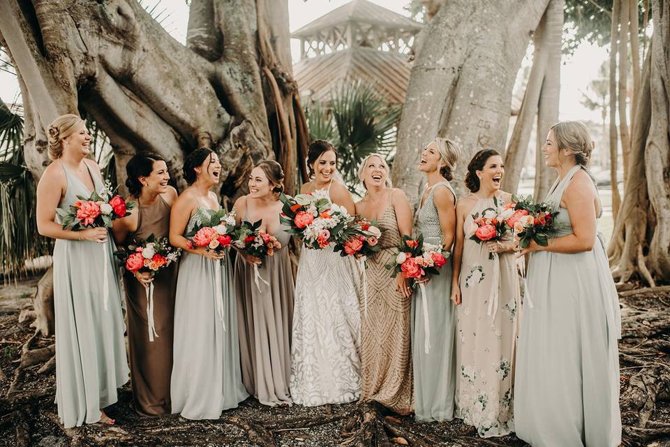 Bridesmaids laughing