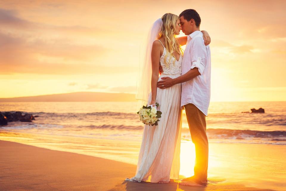 Beach sunset wedding
