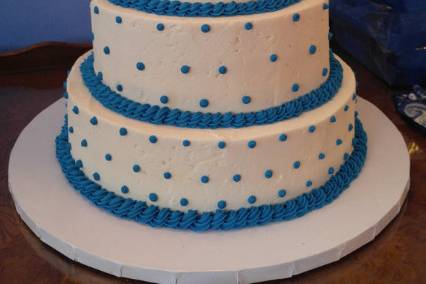 Blue and white cake