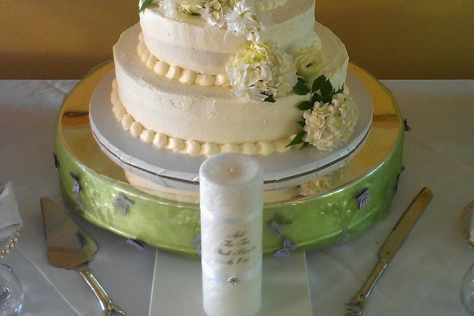 White cake with flowers