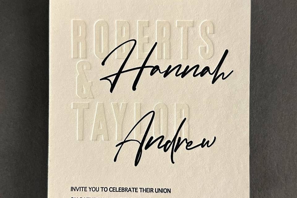 Blind embossed last names
