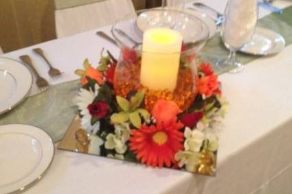 Table setting with floral centerpiece