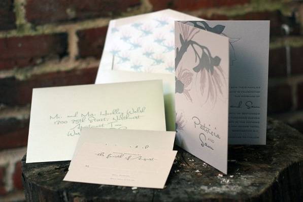 Magnolia Inspired Letterpressed Wedding Invitation Suite