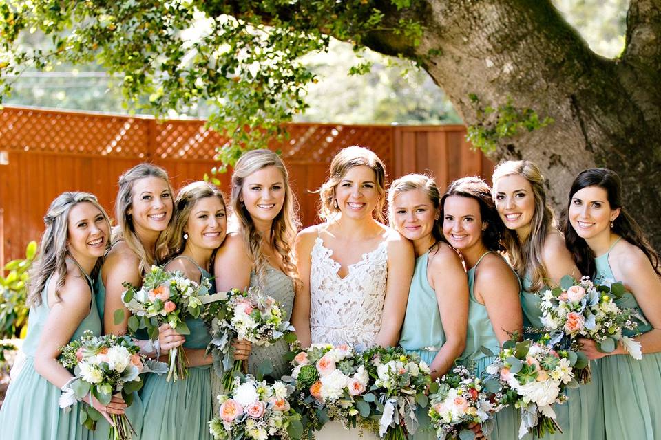 Bride and her bridesmaids