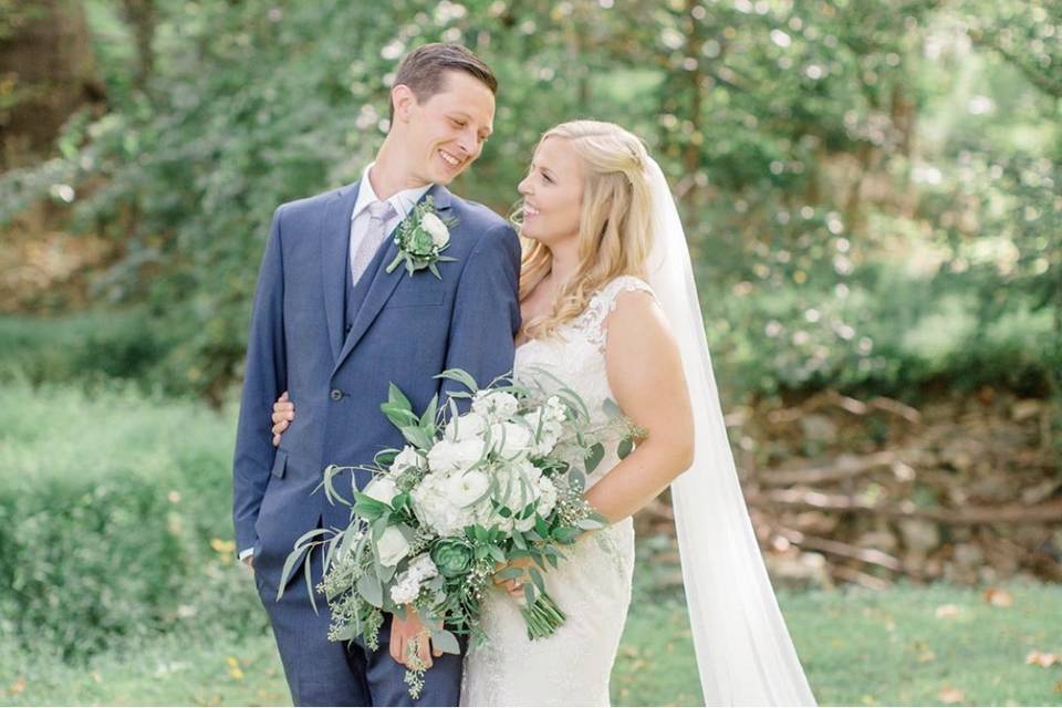 Bride and Groom with bouquet