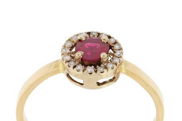 Mid Century Inspired diamond and ruby engagement ring
