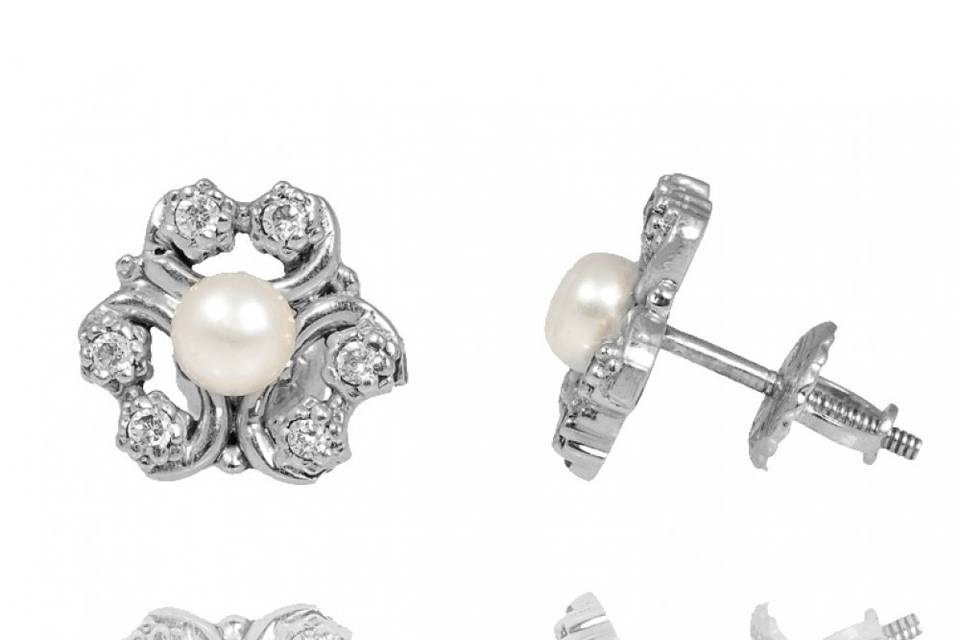 Pearl Diamond Bar Drop Earrings