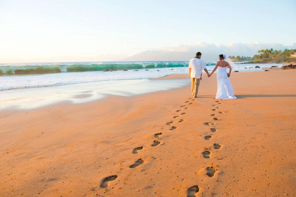 Couple leisurely walk hand in hand​