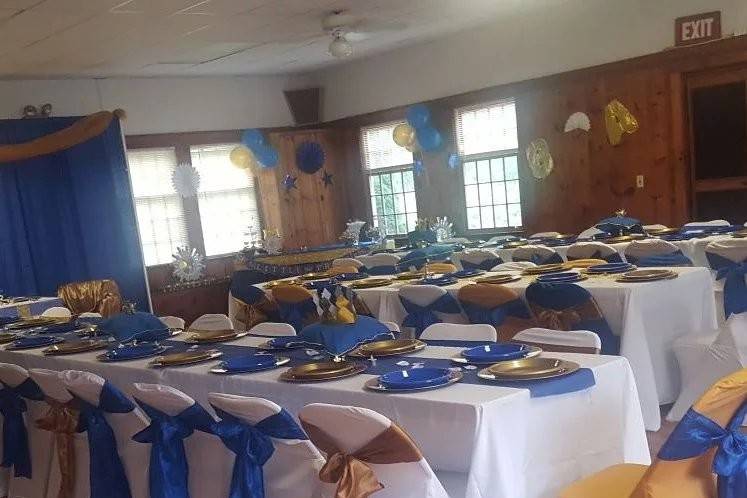 Gold and blue themed reception