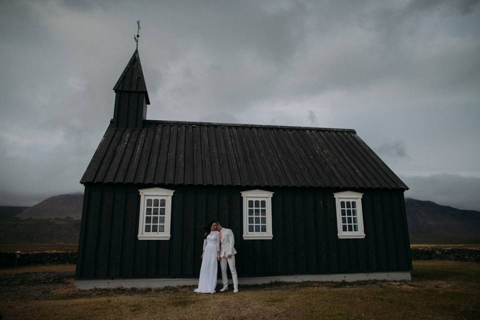 Wedding ceremony at Budir Church, Iceland.