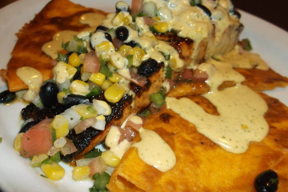 Grilled salmon with black bean and corn salsa