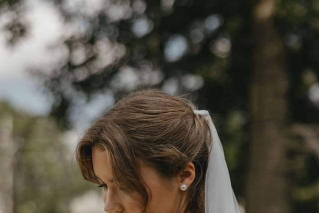 Bride looking down