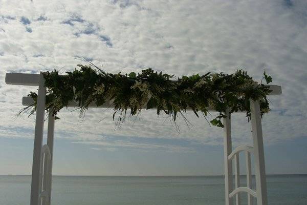 Traditional vines and floral canopy for a more traditional arch in a very beautiful place