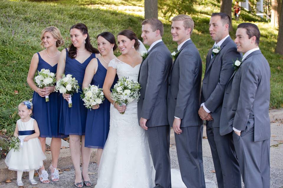 The newlyweds with the wedding attendants