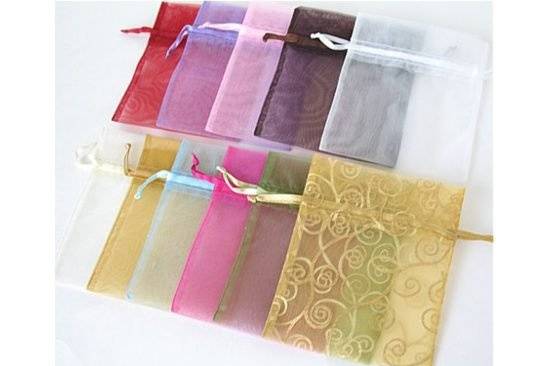 Sheer Organza Bags (2 sizes) - available in 11 colors - red, purple, pink, brown, white, ivory, gold, blue, fuschia, green, gold swirl