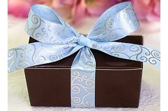 Small Ballotin Box wrapped in Rococo Swirl Ribbon