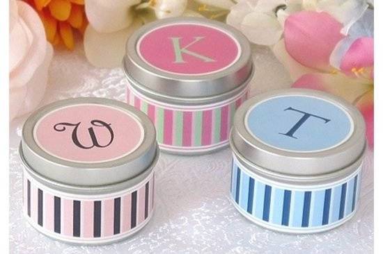 Round Tin Favors with Striped Side Label