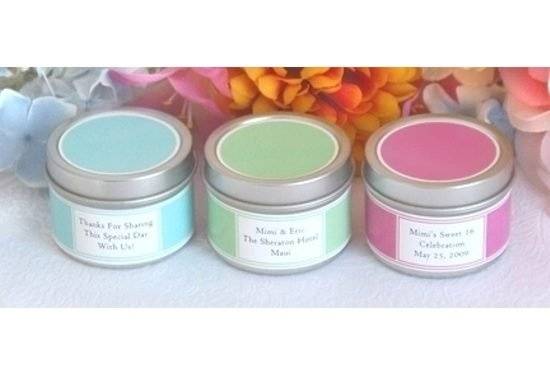 Round Tin Favors with Colorful Labels