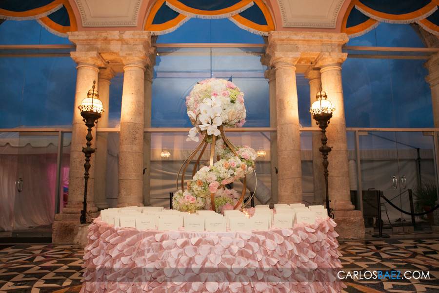 Round table setup with centerpiece