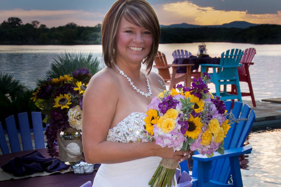 Beautiful bride with a beautiful sunset