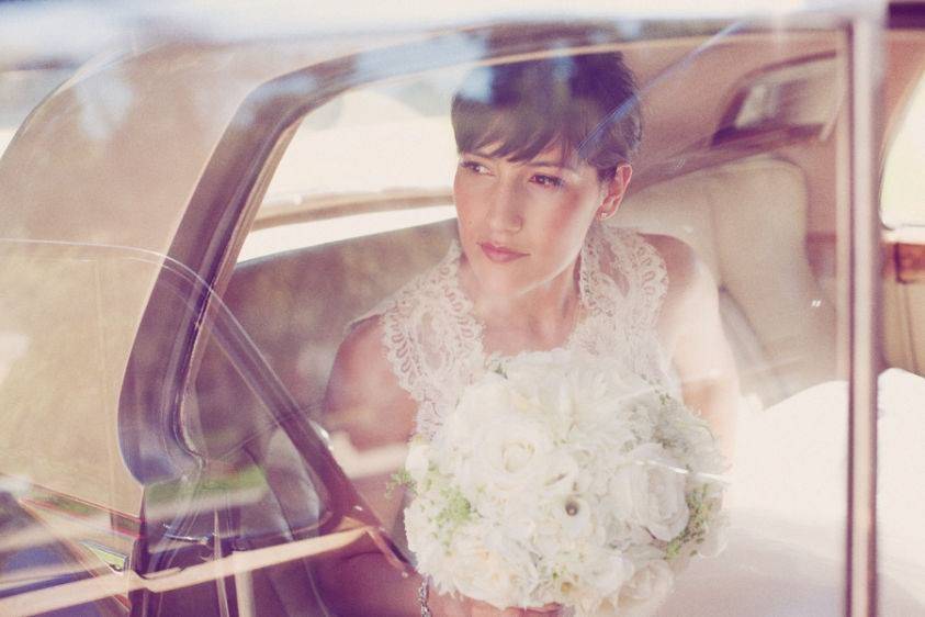 Bride inside the car