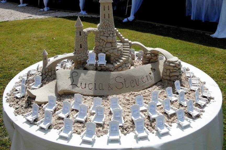 Table top sand castle with seating arrangements