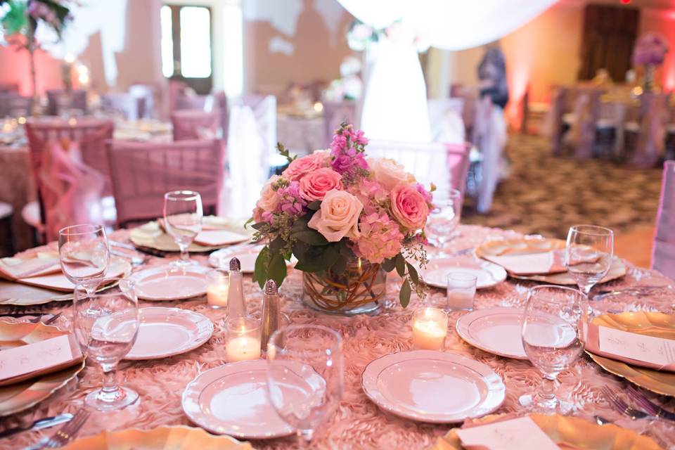 Table setting and floral centerpiece