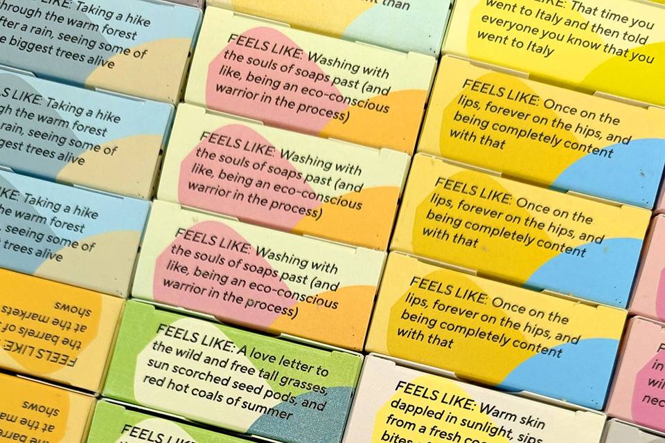 Tops of bar soap packaging