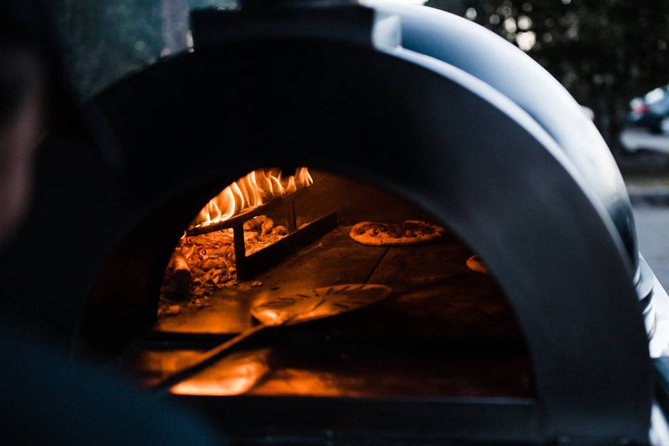 Live wood fired oven with chef