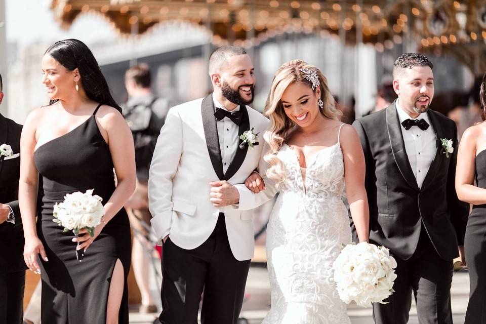 Smiling newlyweds